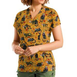 Prints By Maevn Women's Halloween Themed Print V-Neck Scrub Top Size Medium
